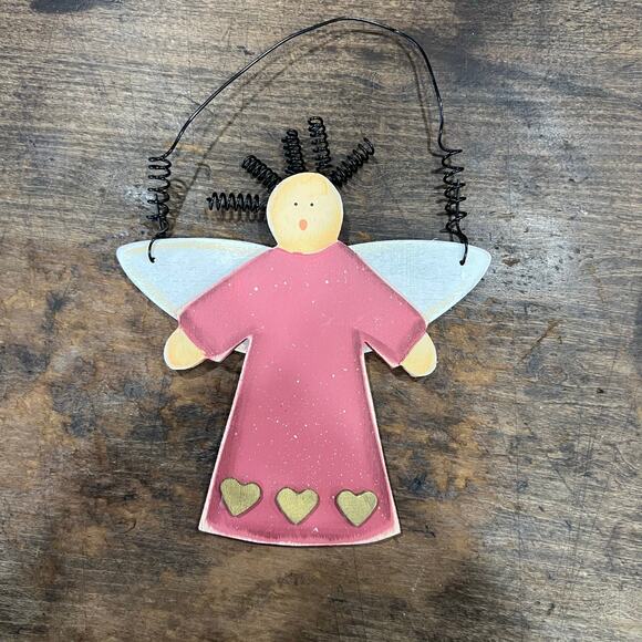 Vintage Collectible Christmas Ornaments keepsakes wood angel with wire hair - Picture 1 of 6